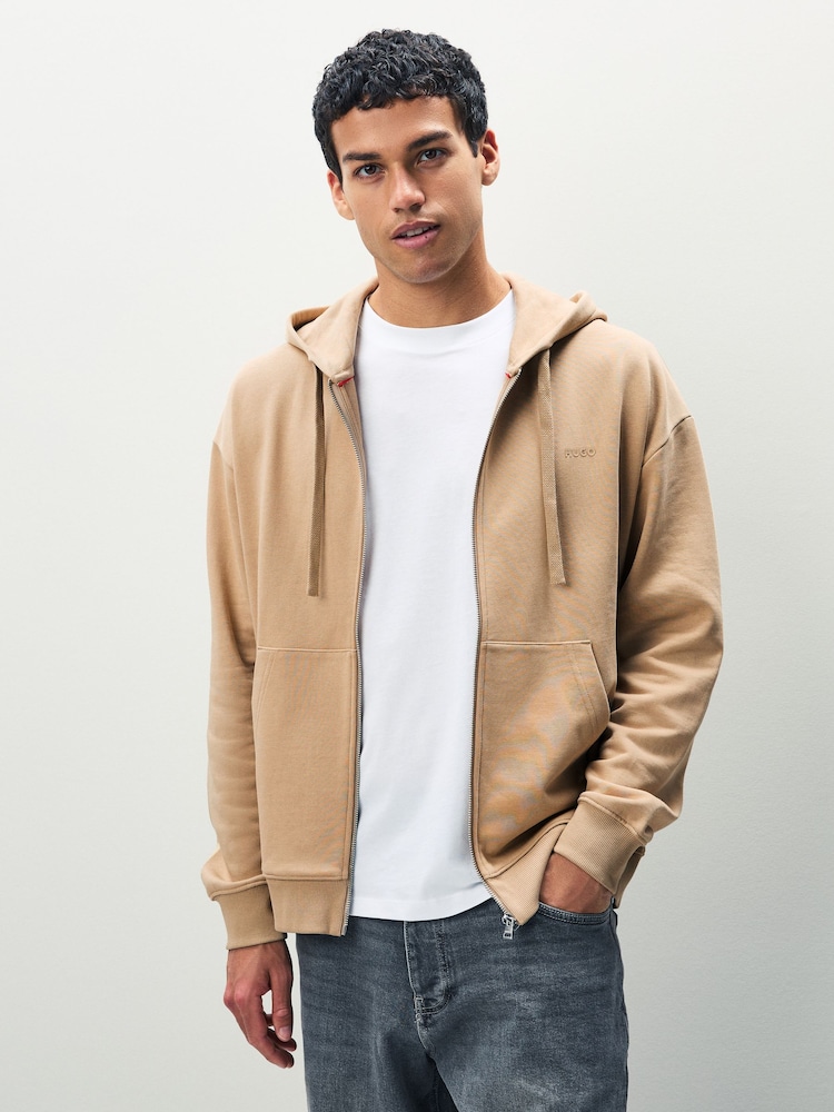 HUGO Natural Tonal Logo Zip Hoodie - Image 1 of 5