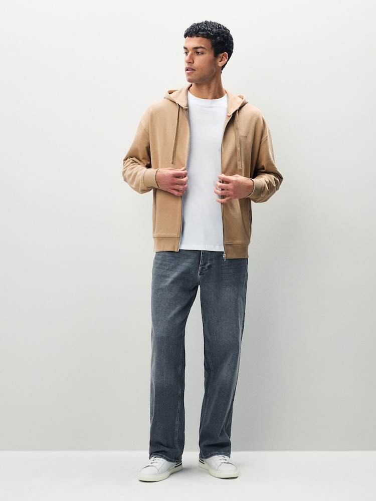 HUGO Natural Tonal Logo Zip Hoodie - Image 2 of 5