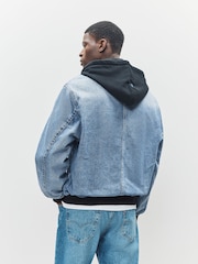 HUGO Blue Hybrid Denim Zip Hoodie - Image 2 of 6