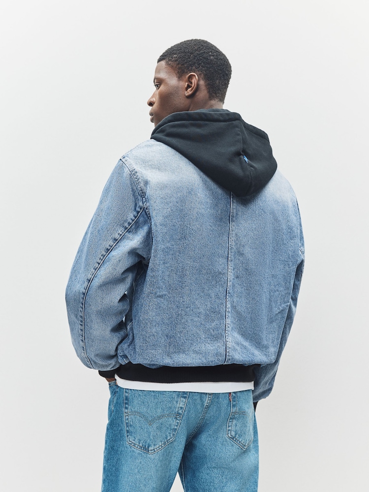 HUGO Blue Hybrid Denim Zip Hoodie - Image 2 of 6