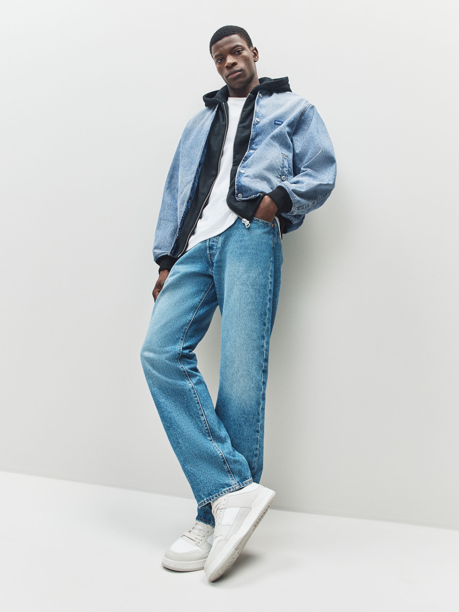 Buy HUGO Blue Hybrid Denim Zip Hoodie from Next Canada