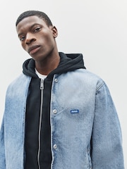 HUGO Blue Hybrid Denim Zip Hoodie - Image 4 of 6