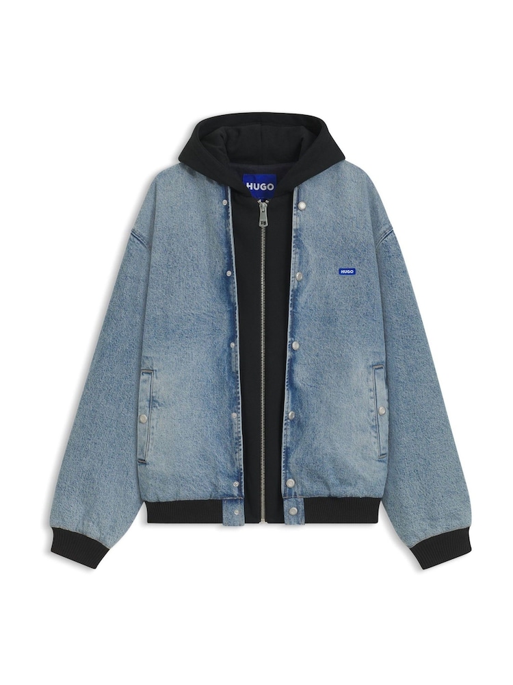HUGO Blue Hybrid Denim Zip Hoodie - Image 6 of 6