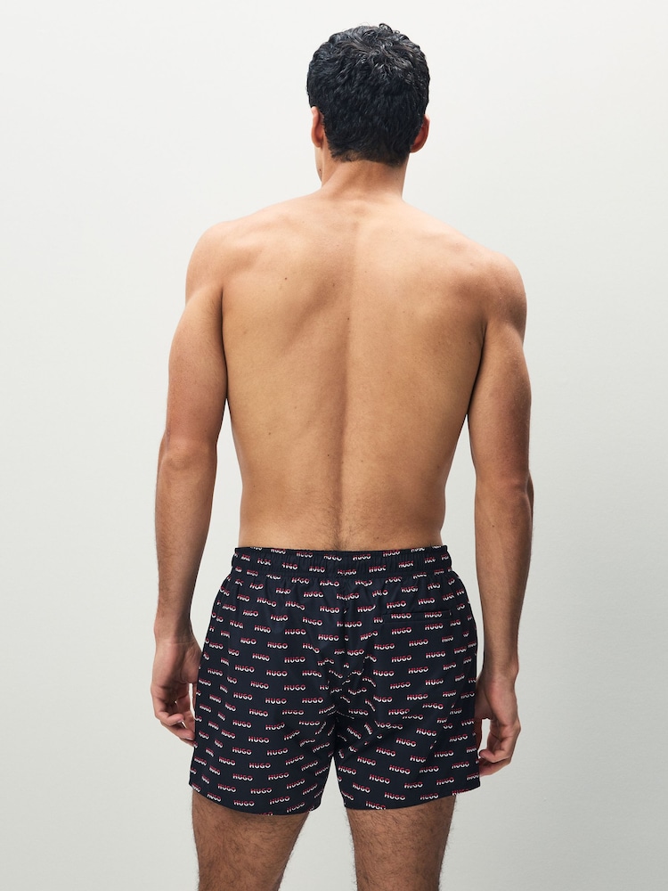 HUGO Black Logo Print Swim Shorts - Image 2 of 5 HUGO Black Logo Print Swim Shorts - Image 2 of 5