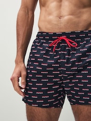 HUGO Black Logo Print Swim Shorts - Image 4 of 5