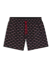 HUGO Black Logo Print Swim Shorts - Image 5 of 5