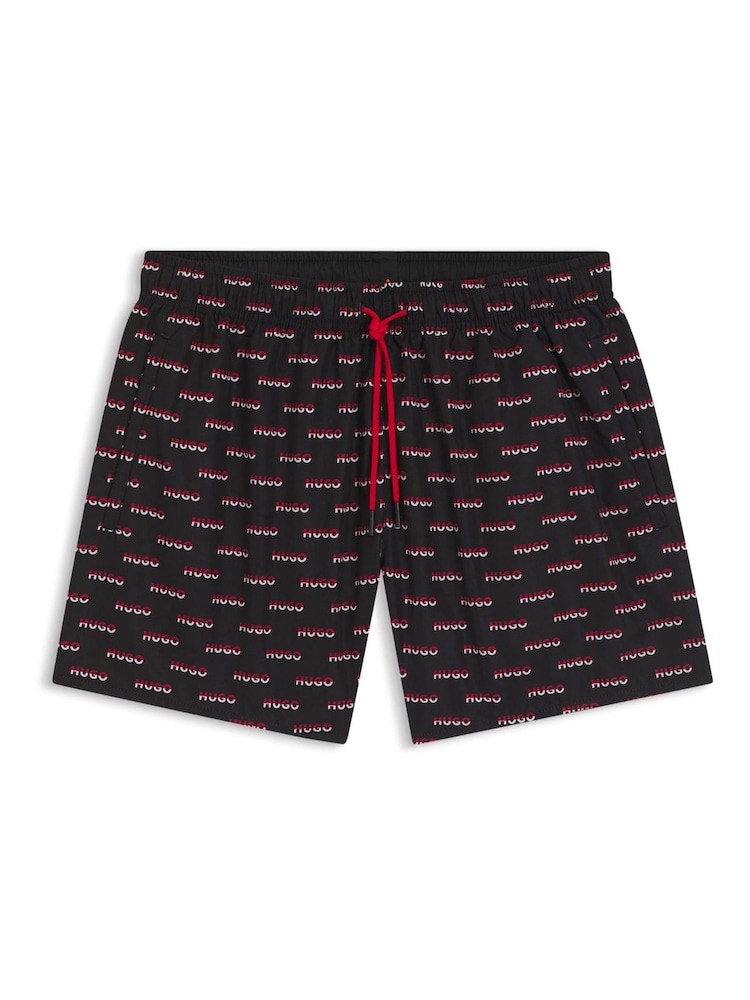 HUGO Black Logo Print Swim Shorts - Image 5 of 5