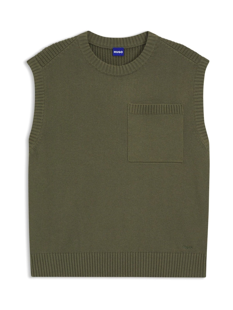 HUGO Green Knitted Vest with Pocket - Image 2 of 2 HUGO Green Knitted Vest with Pocket - Image 2 of 2