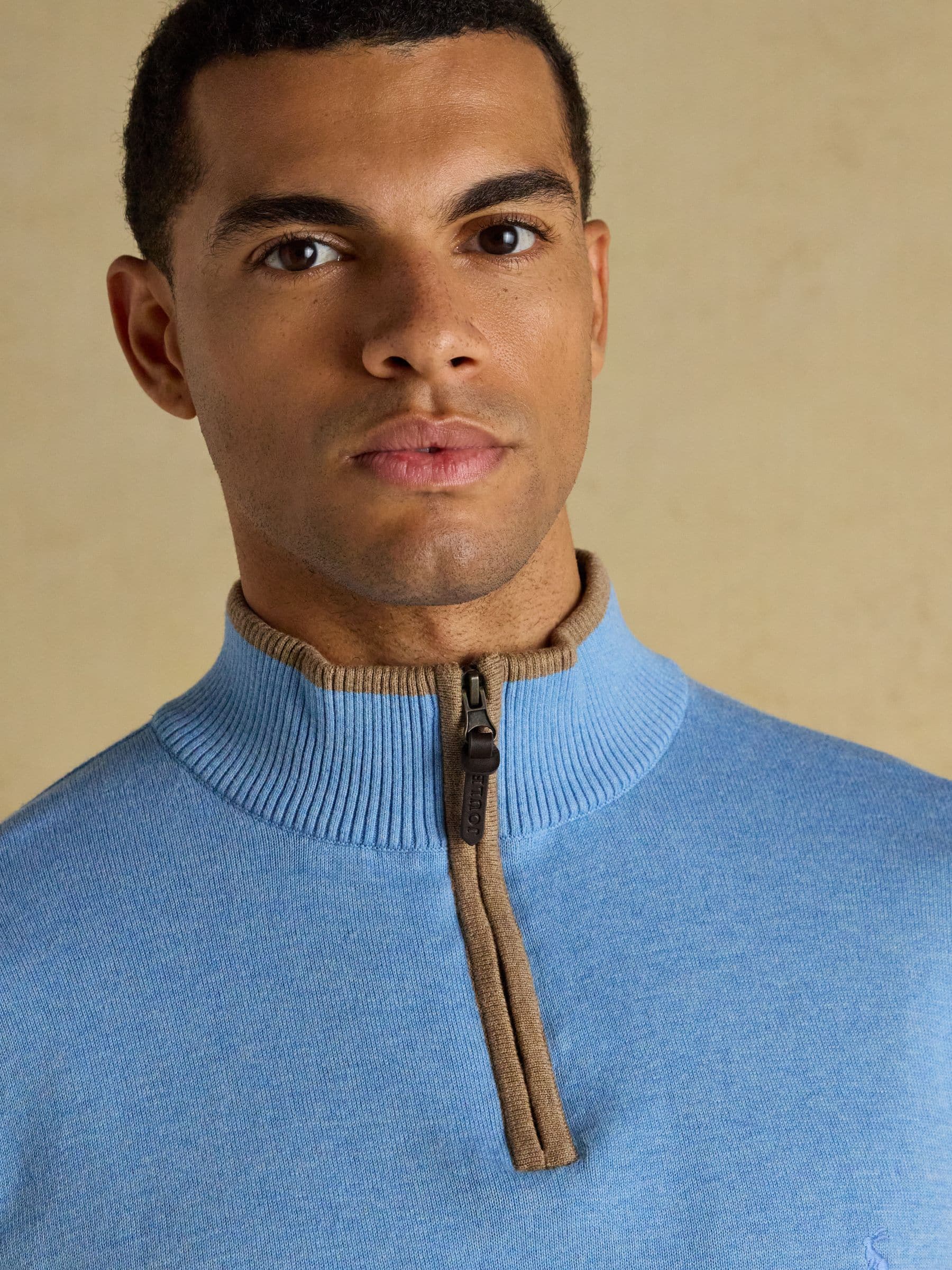 Buy Joules Hillside Light Blue Quarter Zip Knitted Jumper from