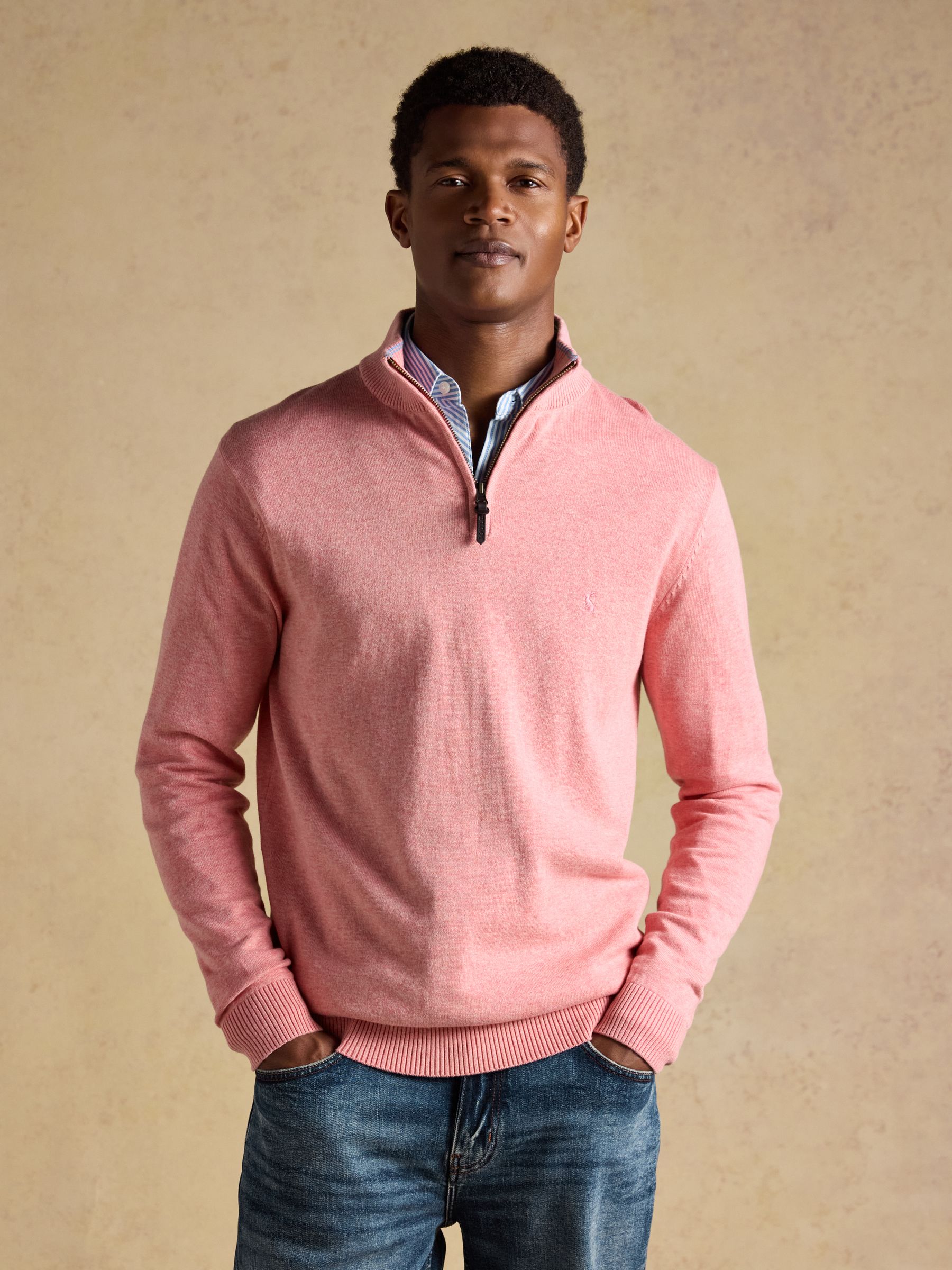 Joules Men's Hillside Quarter Zip Knitted Jumper Pink 2XL