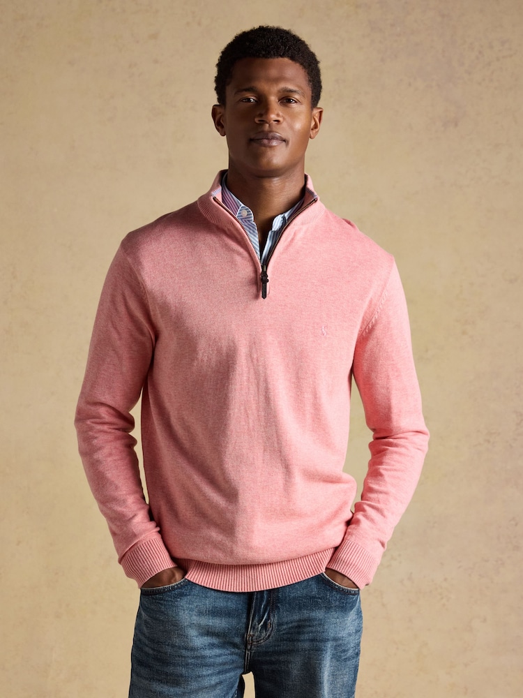 Joules Hillside Pink Quarter Zip Knitted Jumper - Image 1 of 8 Joules Hillside Pink Quarter Zip Knitted Jumper - Image 1 of 8