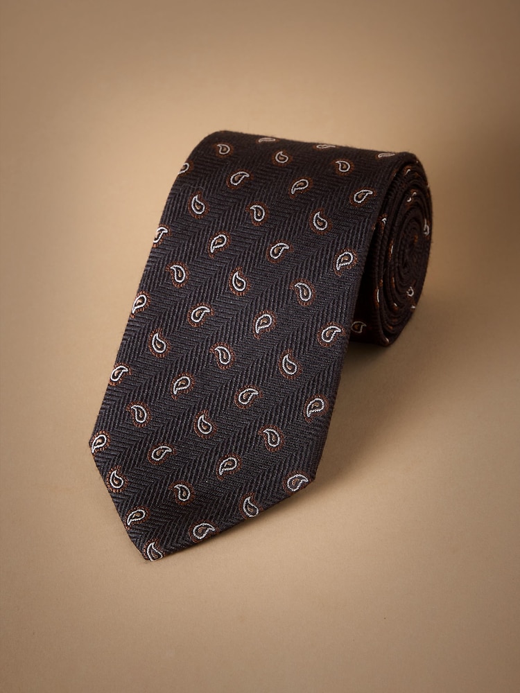 Black Italian Silk Design Tie - Image 1 of 3