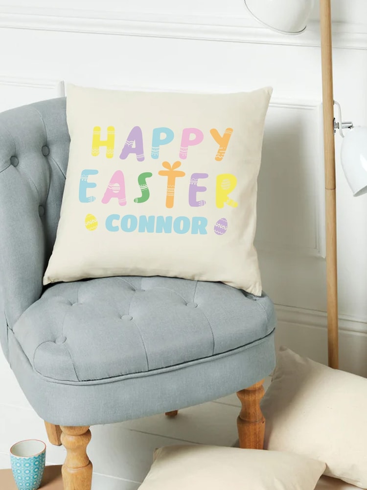 Personalised 100% Cotton Happy Easter Cushion by Loveabode - Image 2 of 4
