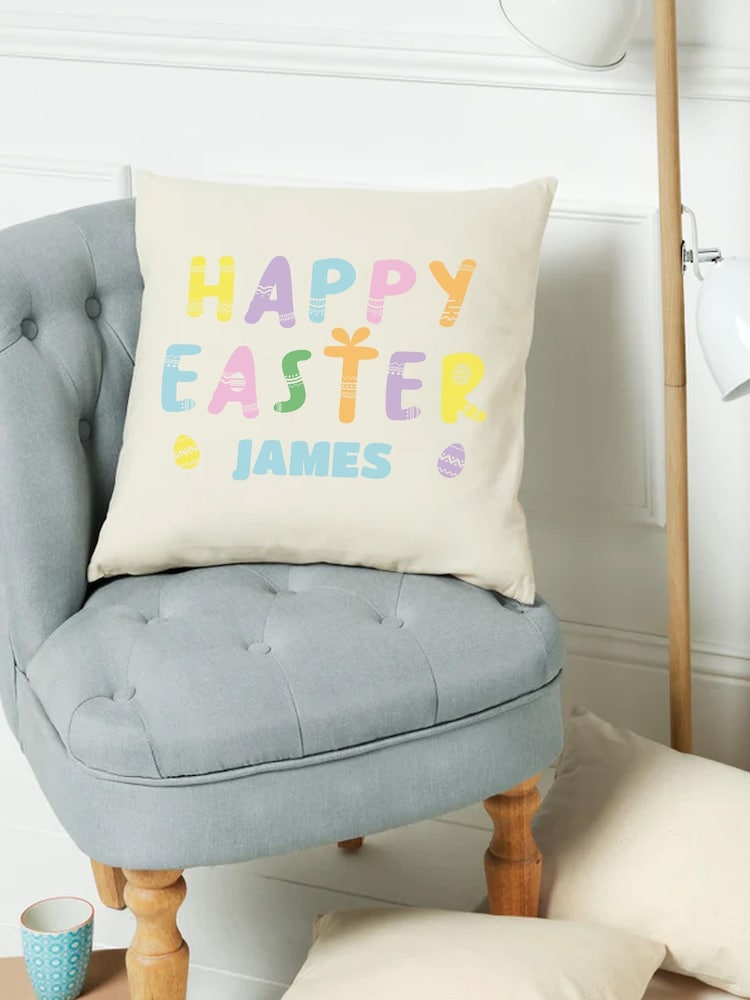 Personalised 100% Cotton Happy Easter Cushion by Loveabode - Image 4 of 4