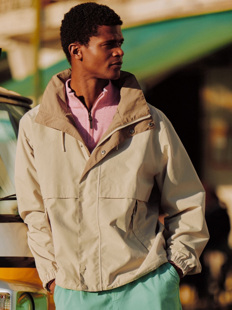 Joules Quayside Stone Lightweight Waterproof Coat with Packable Hood - Image 1 of 16