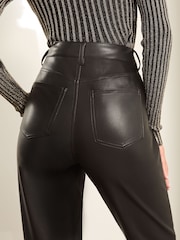 Lipsy Black Faux Leather Petite Straight Leg Trousers - Image 3 of 4