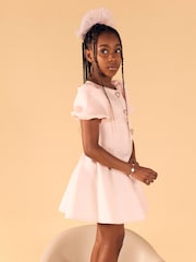 River Island Pink Girls Scuba Bow Skater Puff Dress - Image 1 of 5
