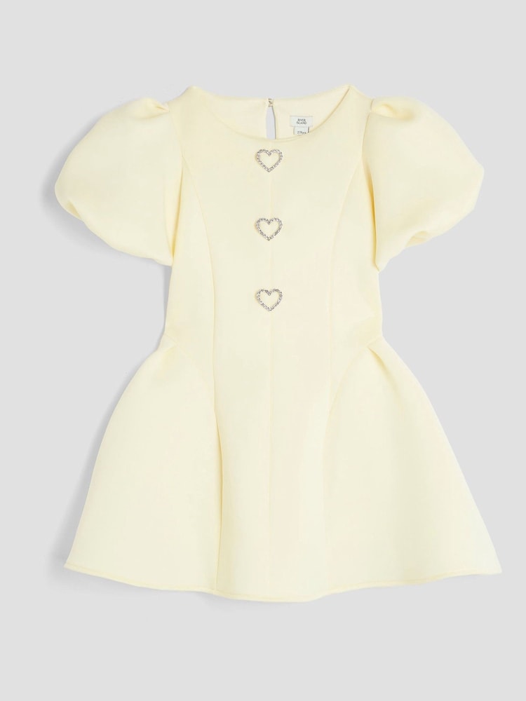 River Island Yellow Girls Scuba Bow Skater Puff Dress - Image 1 of 4