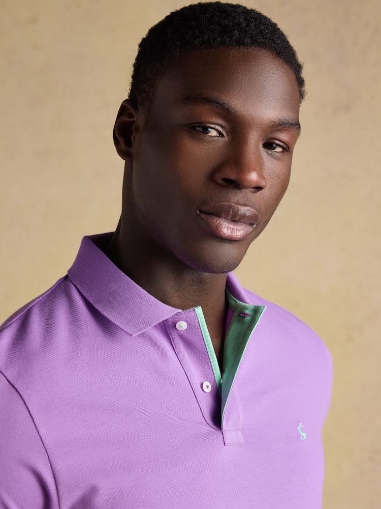 Joules Woody Purple Cotton Pique Short Sleeve Polo Shirt - Image 2 of 8
