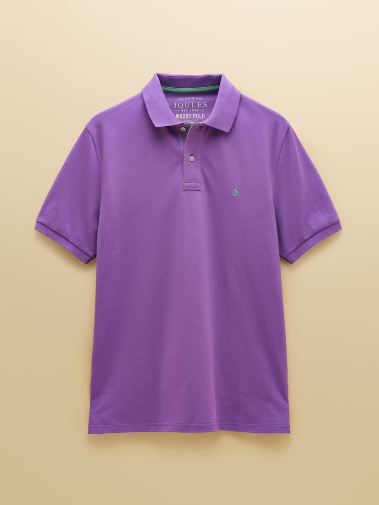 Joules Woody Purple Cotton Pique Short Sleeve Polo Shirt - Image 8 of 8