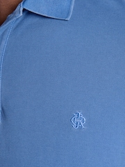 Garment Dyed Blue Cotton Pique Polo Shirt - Image 3 of 6