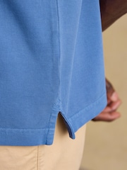 Garment Dyed Blue Cotton Pique Polo Shirt - Image 4 of 6