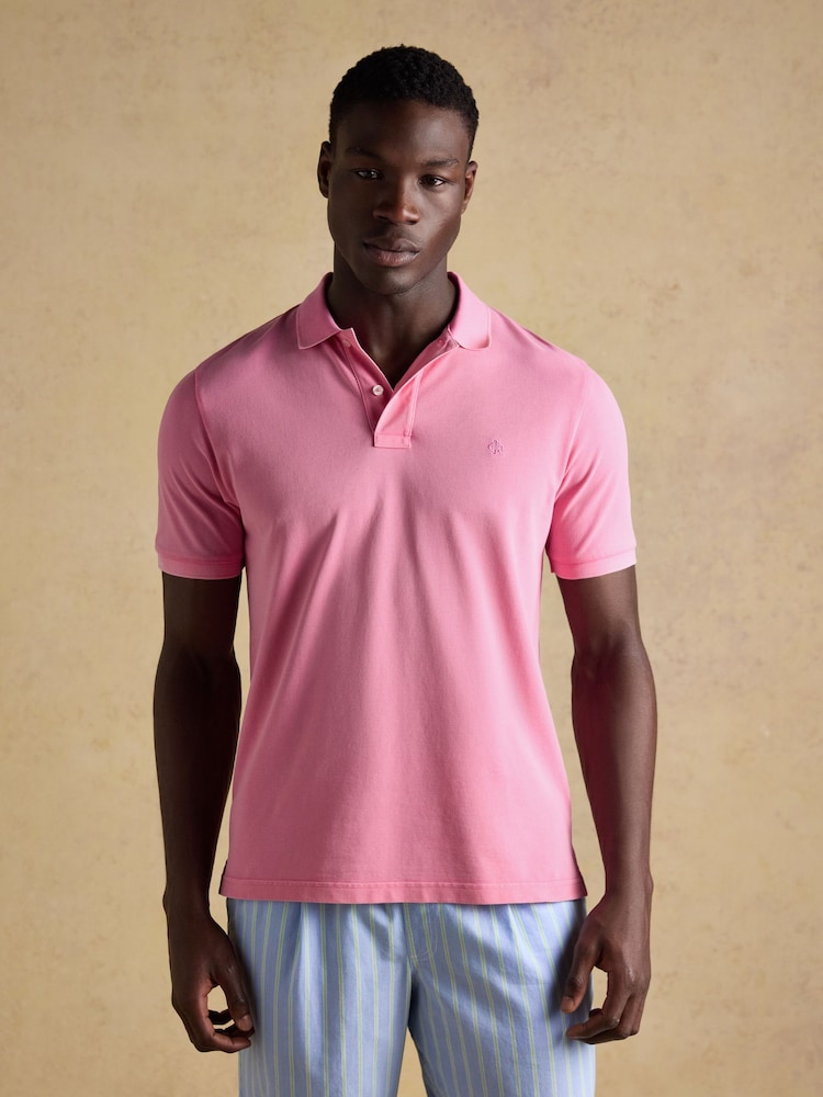 Garment Dyed Pink Cotton Pique Polo Shirt - Image 1 of 8