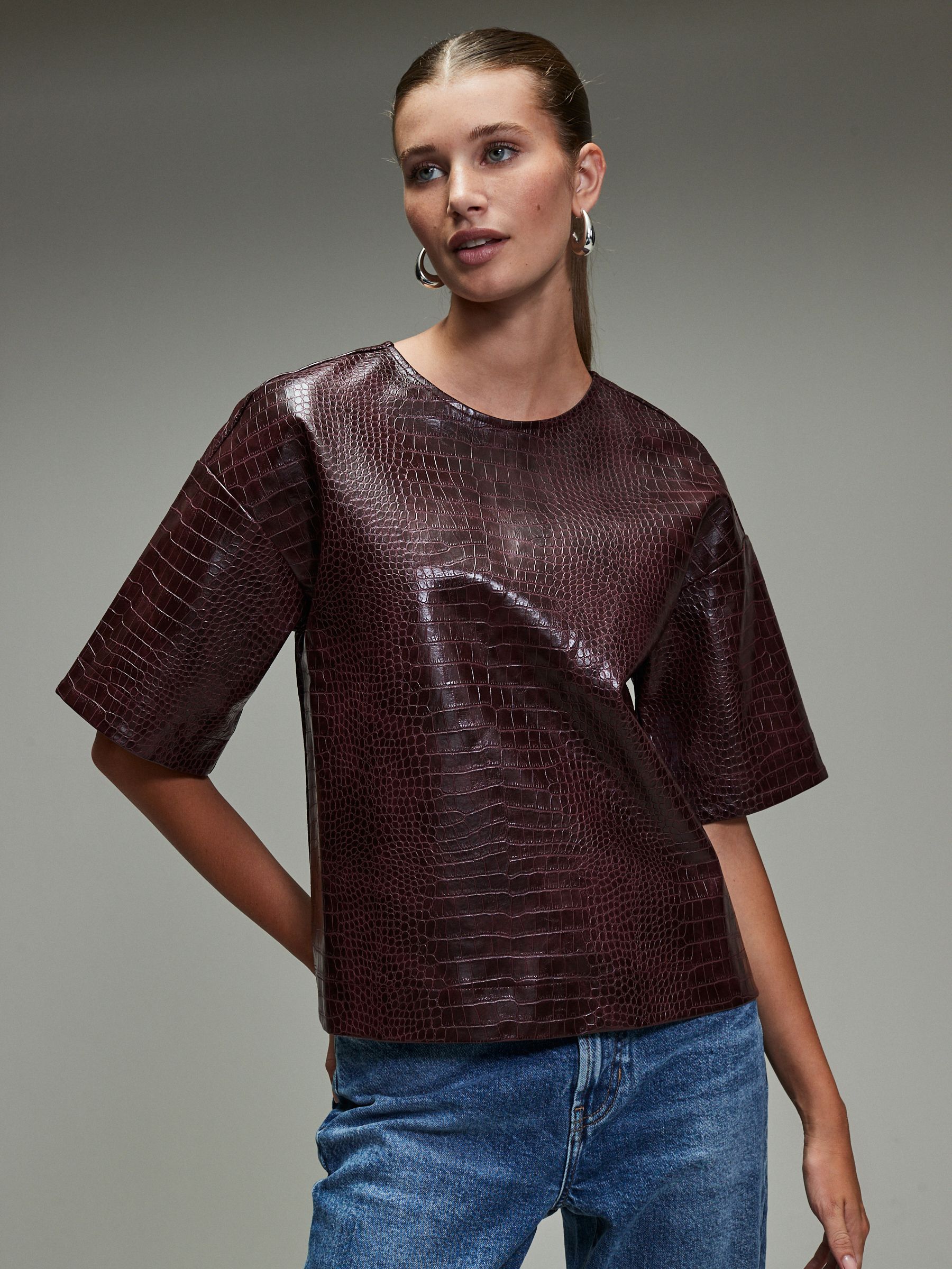 Buy Burgundy Red Faux Leather Croc Effect T-Shirt from Next USA
