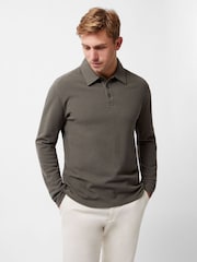 French Connection Green 100% Cotton Long Sleeve Button Up Polo Shirt - Image 1 of 6