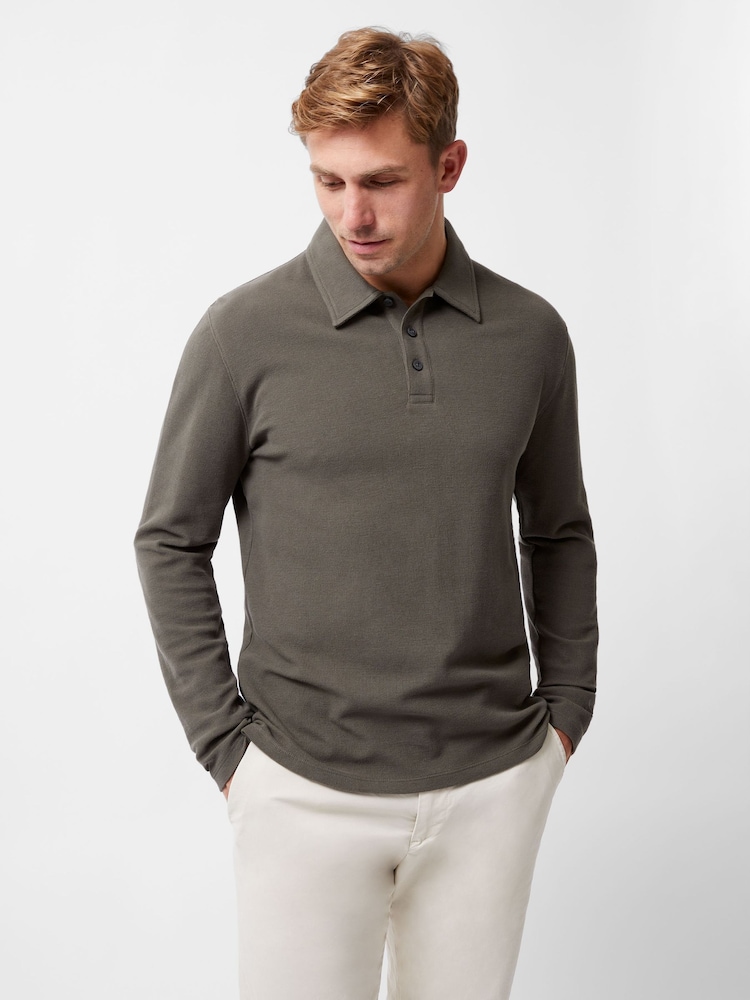 French Connection Green 100% Cotton Long Sleeve Button Up Polo Shirt - Image 1 of 6