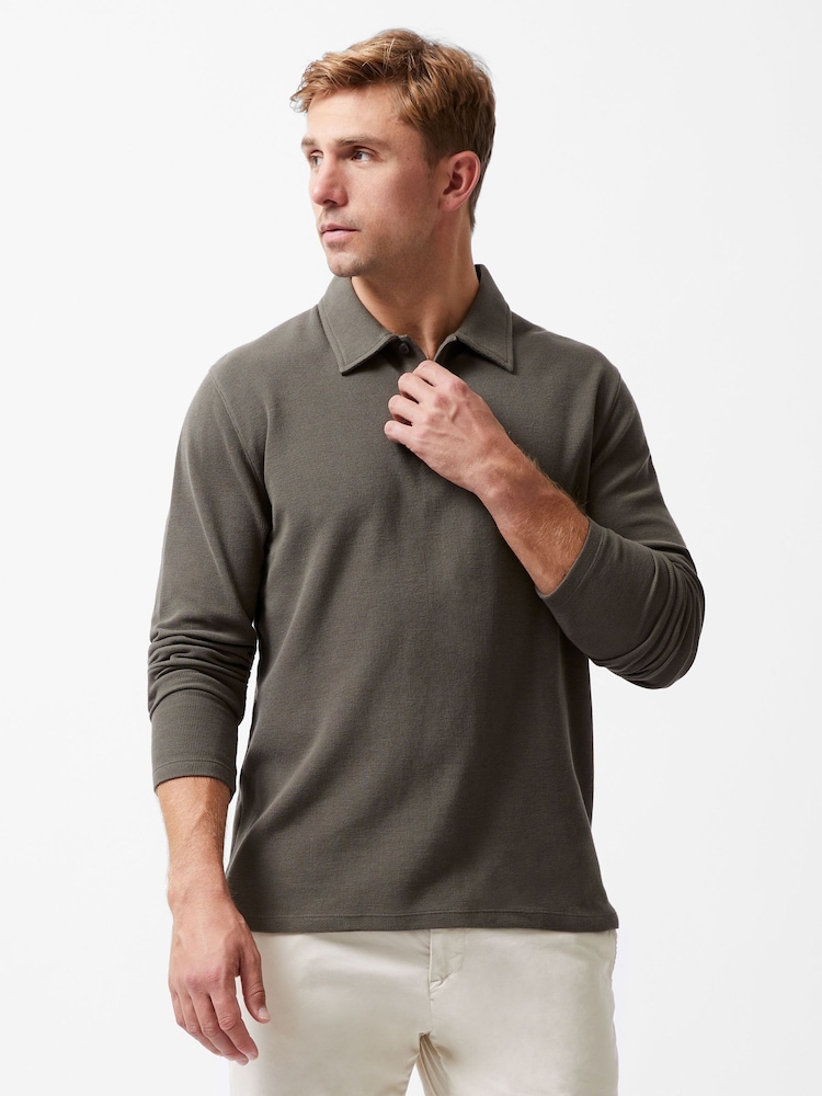 French Connection Green 100% Cotton Long Sleeve Button Up Polo Shirt - Image 2 of 6 French Connection Green 100% Cotton Long Sleeve Button Up Polo Shirt - Image 2 of 6