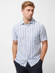French Connection White 100% Cotton Stripe Short Sleeve Chest Pocket Button Up Shirt - Image 1 of 6