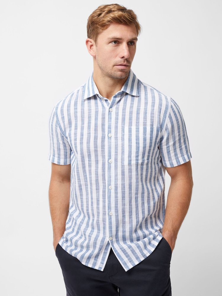 French Connection White 100% Cotton Stripe Short Sleeve Chest Pocket Button Up Shirt - Image 1 of 6