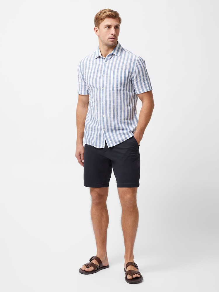French Connection White 100% Cotton Stripe Short Sleeve Chest Pocket Button Up Shirt - Image 2 of 6