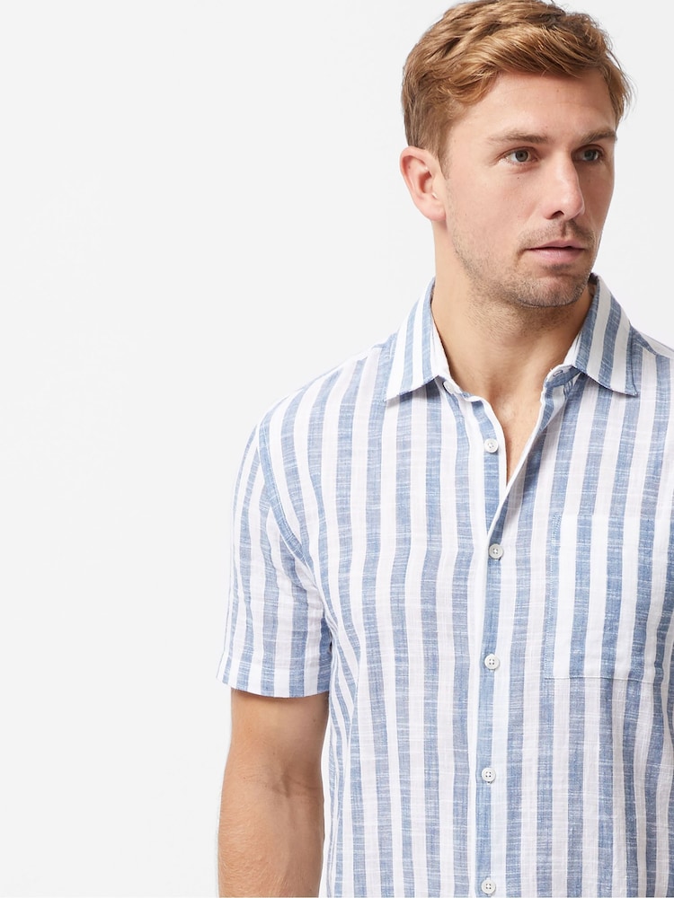 French Connection White 100% Cotton Stripe Short Sleeve Chest Pocket Button Up Shirt - Image 4 of 6