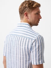 French Connection White 100% Cotton Stripe Short Sleeve Chest Pocket Button Up Shirt - Image 5 of 6