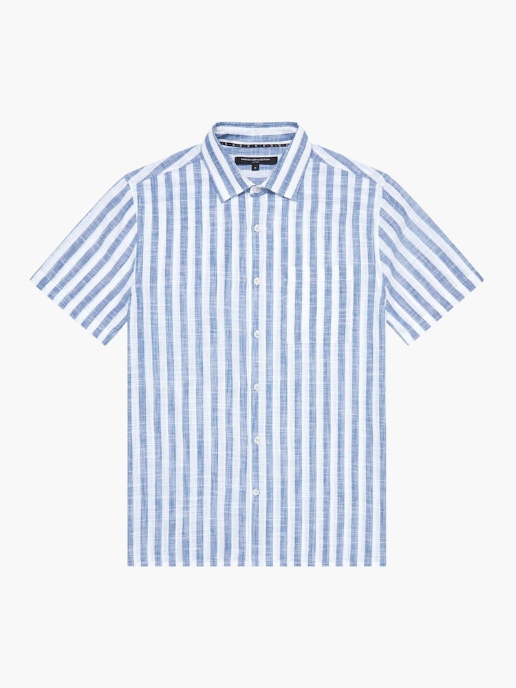 French Connection White 100% Cotton Stripe Short Sleeve Chest Pocket Button Up Shirt - Image 6 of 6