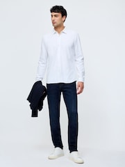 French Connection White Stretch Pique Jersey Long Sleeve Button Up Shirt - Image 2 of 4