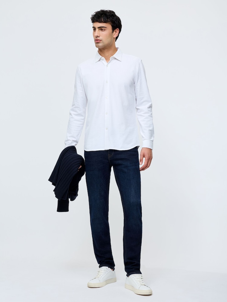 French Connection White Stretch Pique Jersey Long Sleeve Button Up Shirt - Image 2 of 4