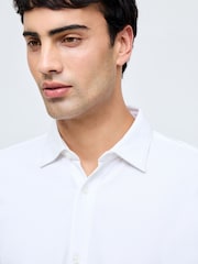 French Connection White Stretch Pique Jersey Long Sleeve Button Up Shirt - Image 4 of 4
