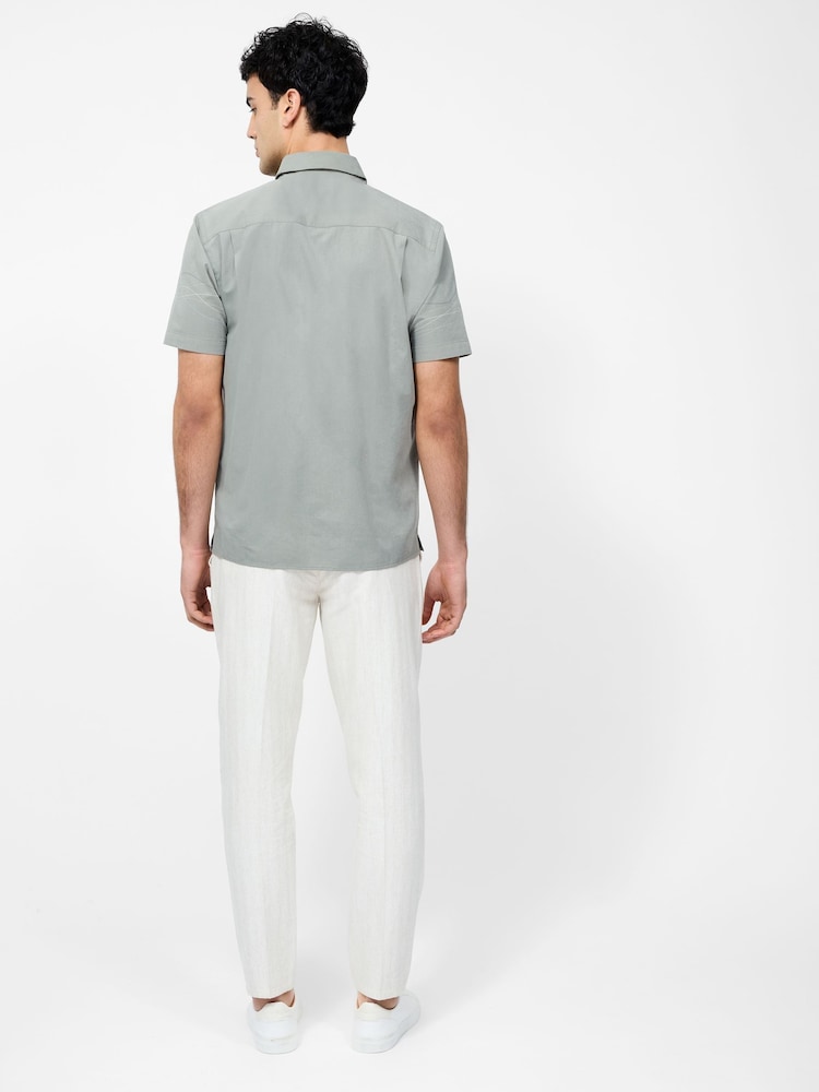 French Connection Grey Cotton Blend Scribble Print Short Sleeve Chest Pocket Button Up Shirt - Image 2 of 5