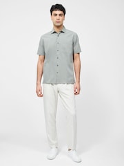 French Connection Grey Cotton Blend Scribble Print Short Sleeve Chest Pocket Button Up Shirt - Image 3 of 5