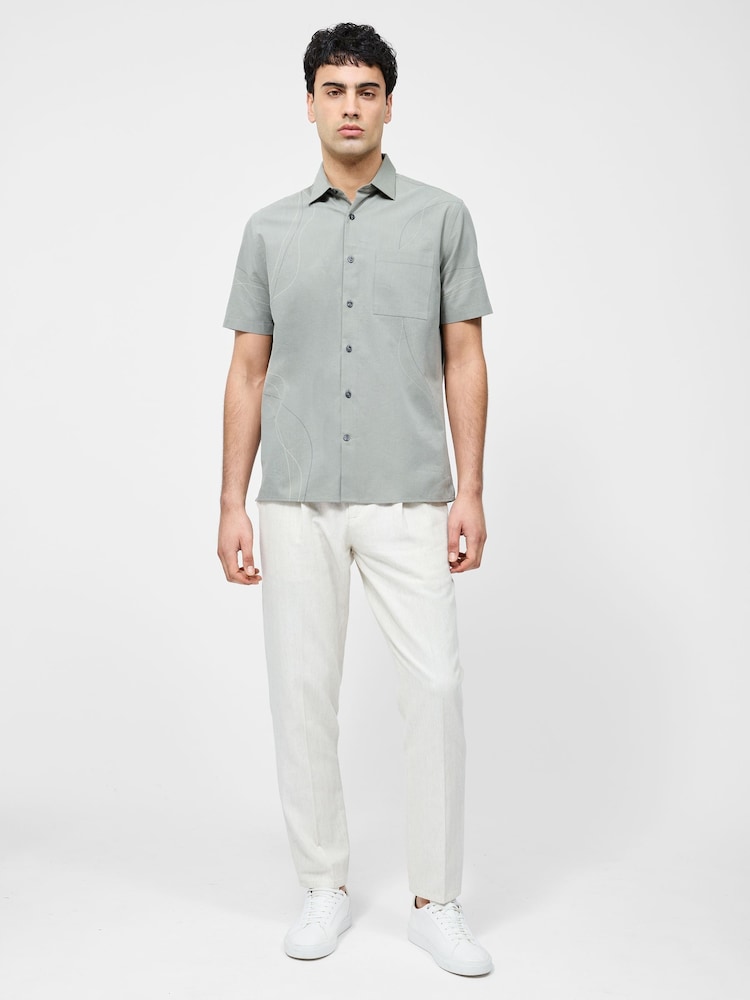 French Connection Grey Cotton Blend Scribble Print Short Sleeve Chest Pocket Button Up Shirt - Image 2 of 3 French Connection Grey Cotton Blend Scribble Print Short Sleeve Chest Pocket Button Up Shirt - Image 2 of 3