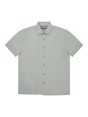 French Connection Grey Cotton Blend Scribble Print Short Sleeve Chest Pocket Button Up Shirt - Image 4 of 5