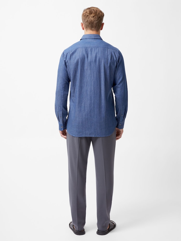 French Connection Blue 100% Cotton Chambray Stripe Long Sleeve Button Up Shirt - Image 2 of 6