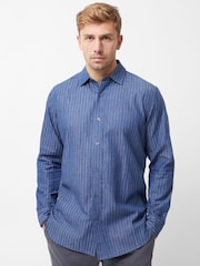 French Connection Blue 100% Cotton Chambray Stripe Long Sleeve Button Up Shirt - Image 4 of 6