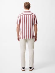 French Connection Red 100% Cotton Waffle-Style Striped Short Sleeve Button Up Shirt - Image 3 of 5