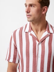 French Connection Red 100% Cotton Waffle-Style Striped Short Sleeve Button Up Shirt - Image 4 of 5