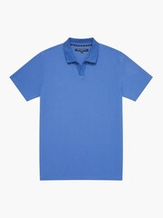 French Connection Blue Cotton Blend Stretch Open Collar Short Sleeve Polo Top - Image 5 of 5