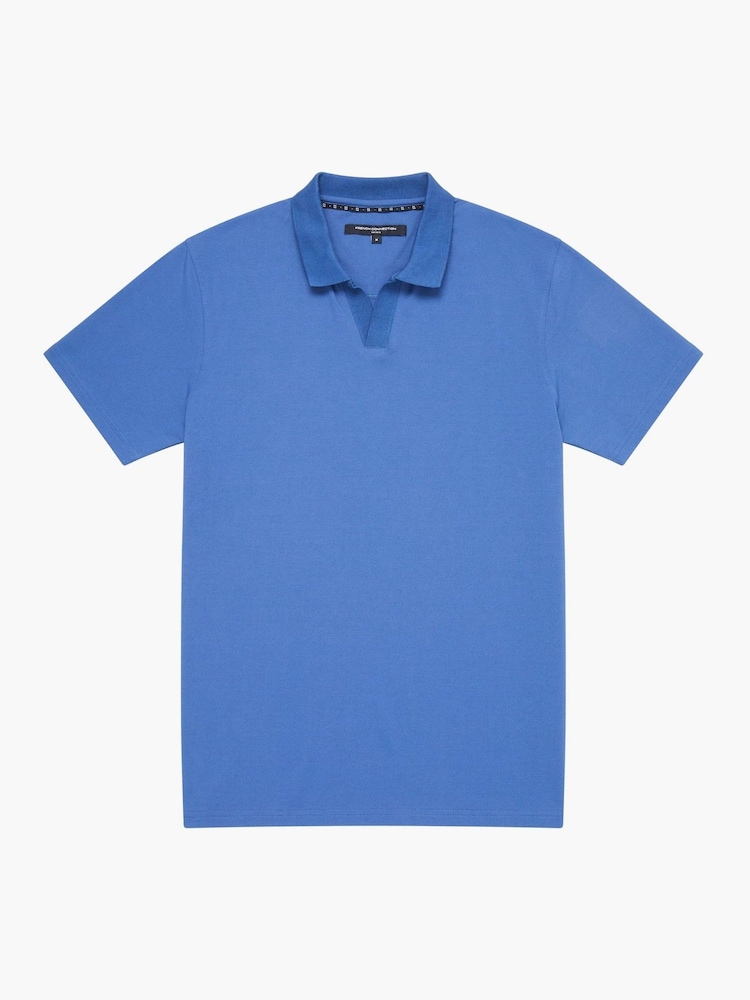 French Connection Blue Cotton Blend Stretch Open Collar Short Sleeve Polo Top - Image 5 of 5 French Connection Blue Cotton Blend Stretch Open Collar Short Sleeve Polo Top - Image 5 of 5